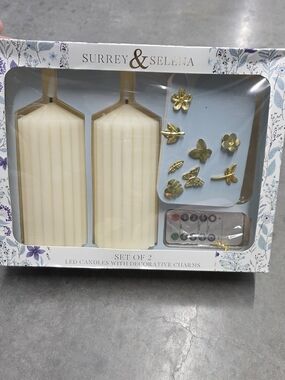 Ivory LED Decorative Candle Pair with Gold Charms